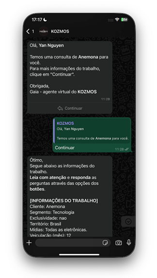 Tela da plataforma KOZMOS mostrando processo de consulta