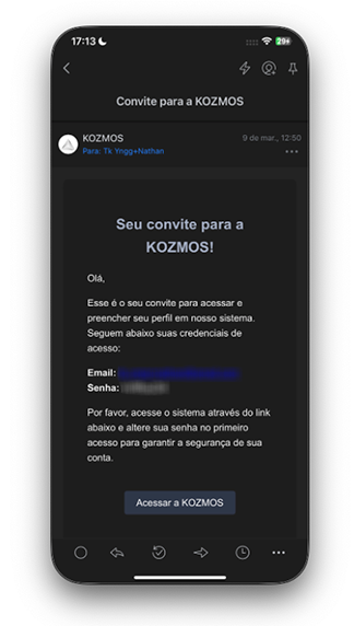 Exemplo de email de boas-vindas KOZMOS